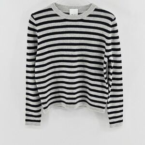 Allude‎ Cashmere Sweater Womens Size S Grey Navy Striped Crewneck Wool Luxury